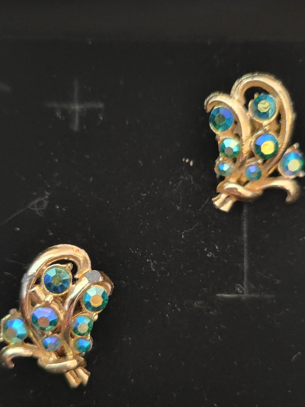 Gold-tone Blue Aurora Crystal Leaf Stud Earrings. Whimsical, Fairy Boho